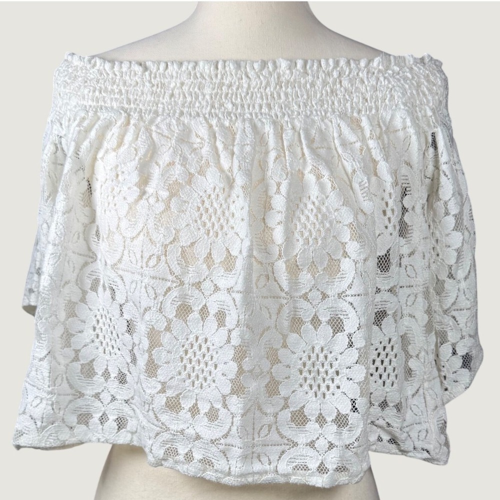 Abercrombie & Fitch Lace Crop Top Womens XS White Excellent Off Shoulder Boho
